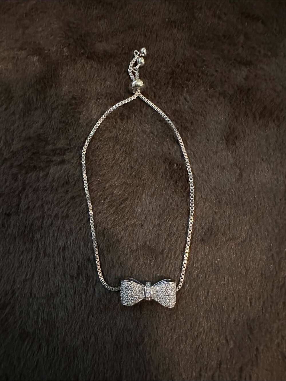 Silver Toned Crystal Bow Necklace for Women